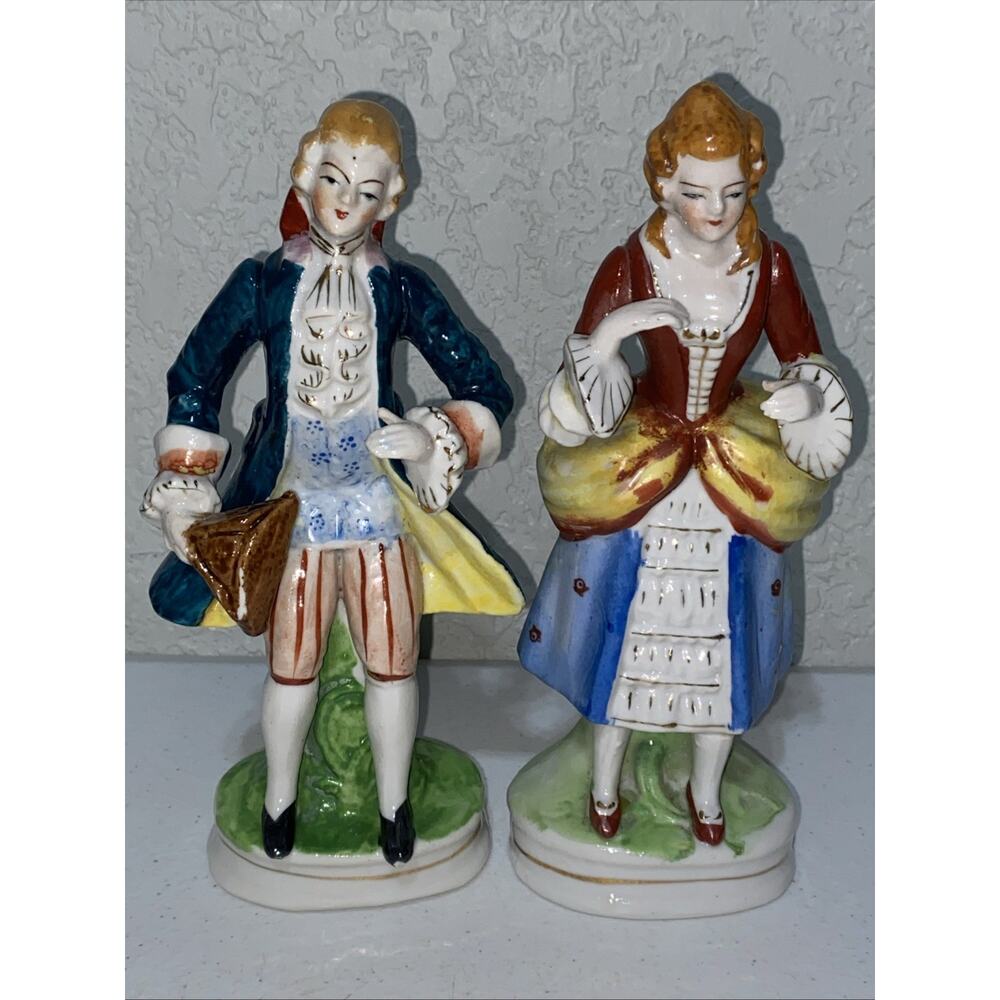 VTG Made In Occupied Japan Colonial Victorian Couple Figurines‎ 8” Hand Painted